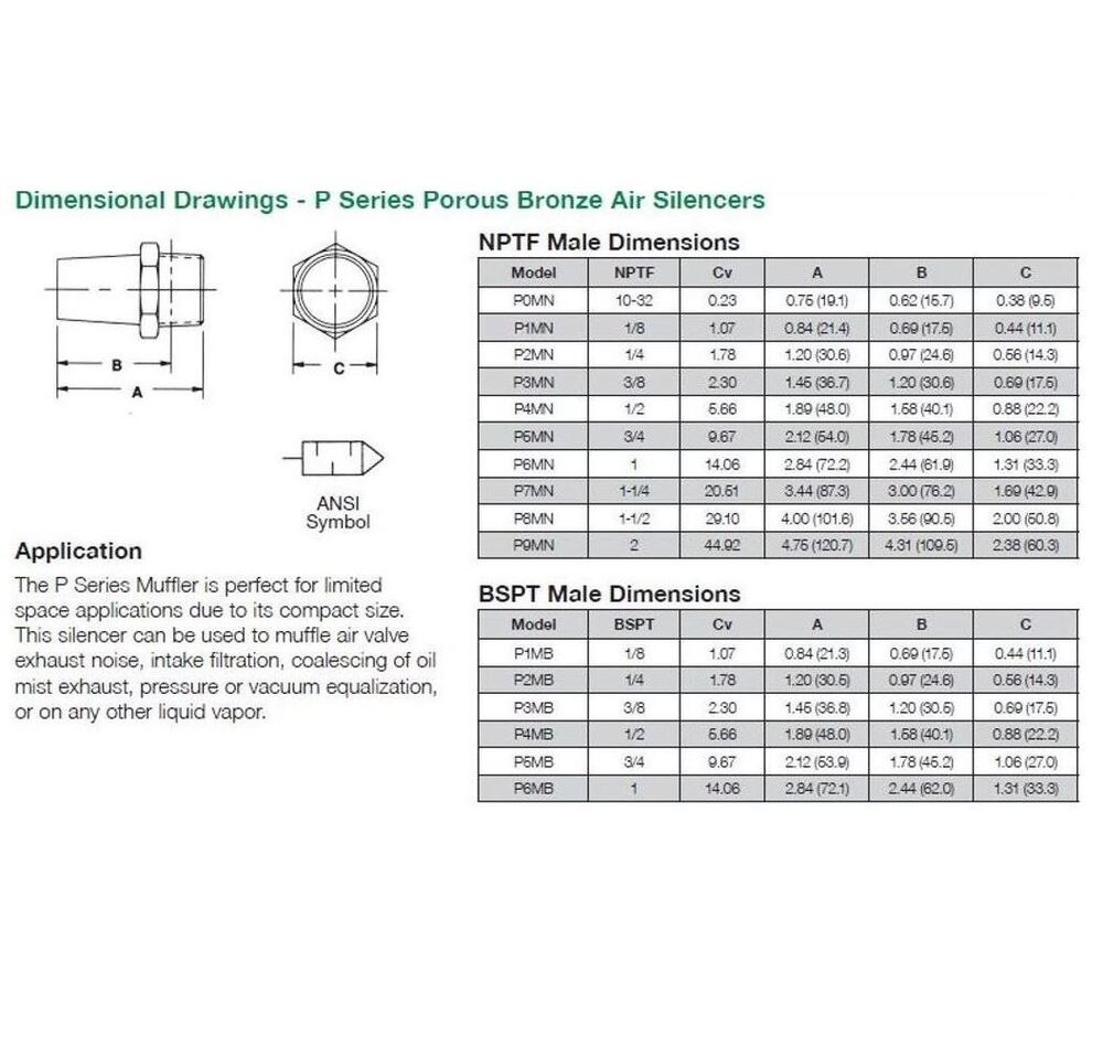 P2MB NUMATICS/AVENTICS SILENCER 1/4" BSPT MALE SINTERED BRONZE